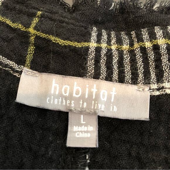 Habitat black white plaid gauze cotton raw hem button tunic top size Large - Picture 9 of 16